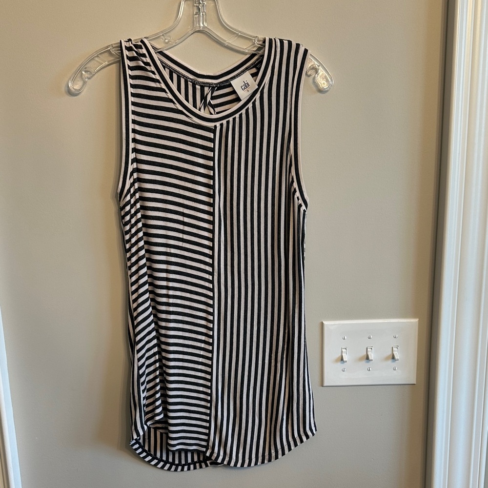 CAbi Black and White Striped Sleeveless Tank